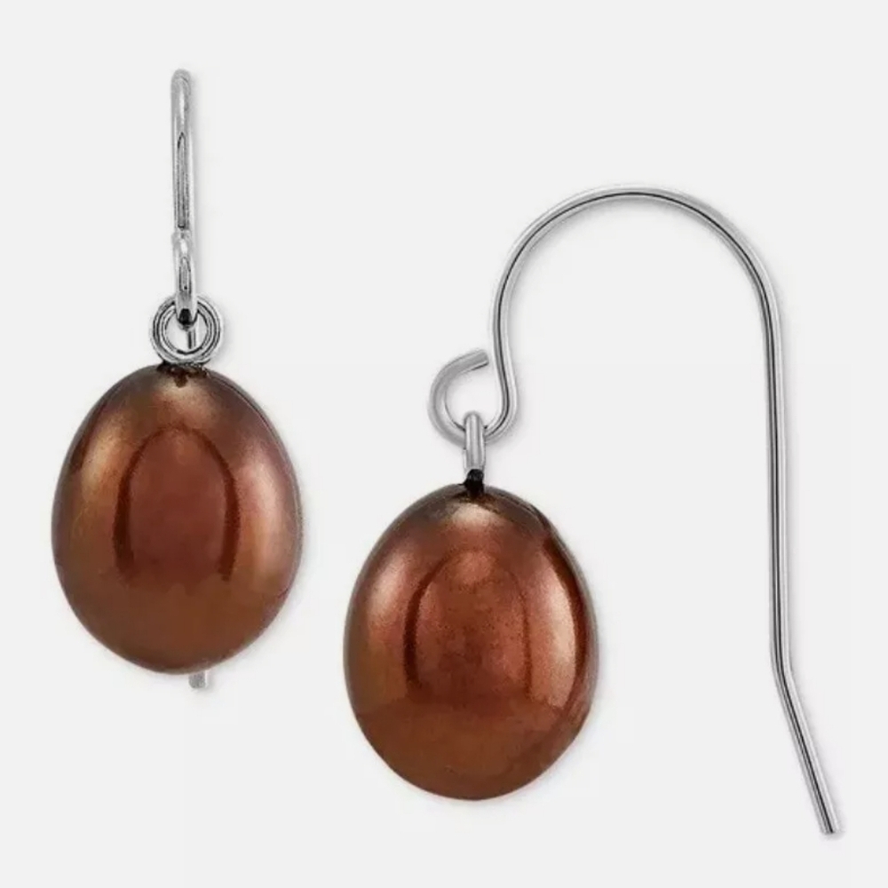 Giani Bernini Chocolate Cultured Freshwater Pearl Drop Earrings Sterling Silver